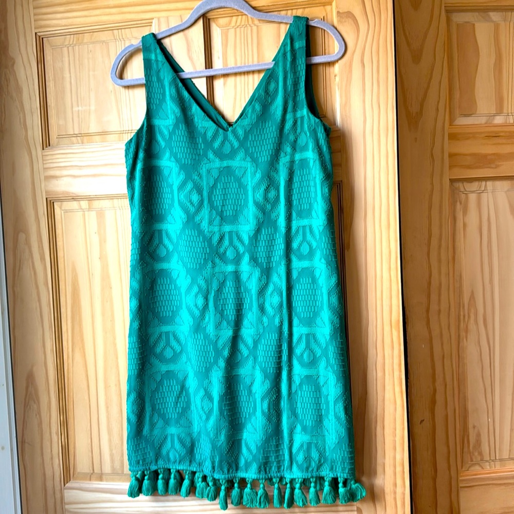 Maggie, London Green textured tassel dress